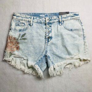 NWT Mossimo Womens Mid Rise Midi Stretch Embroidered Cut Off Short Size 12/31